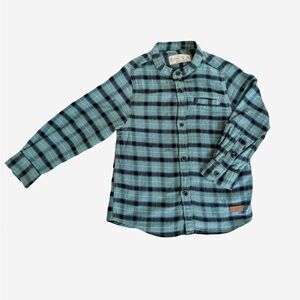 Zara Kids Blue and Black Plaid Button Down Shirt